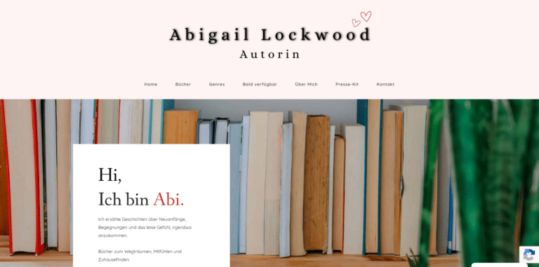 Startseite der Autorinnenwebsite von Abigail Lockwood mit aktueller Buchreihe