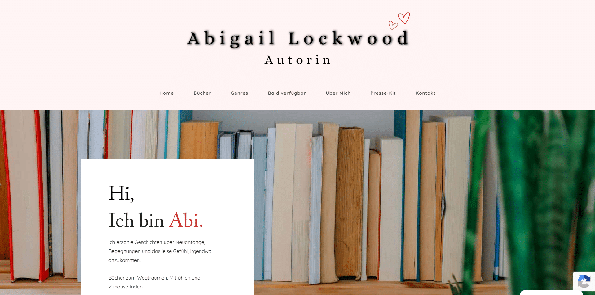 Startseite der Autorinnenwebsite von Abigail Lockwood mit aktueller Buchreihe