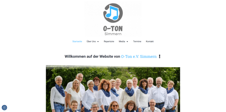 Startseite der Vereinswebsite von O-Ton e.V. Simmern mit Chorfoto und Navigation