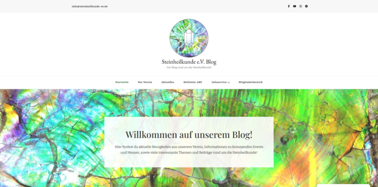 Startseite des Vereinsblogs des Steinheilkunde e.V. mit Hero-Bereich und Navigation